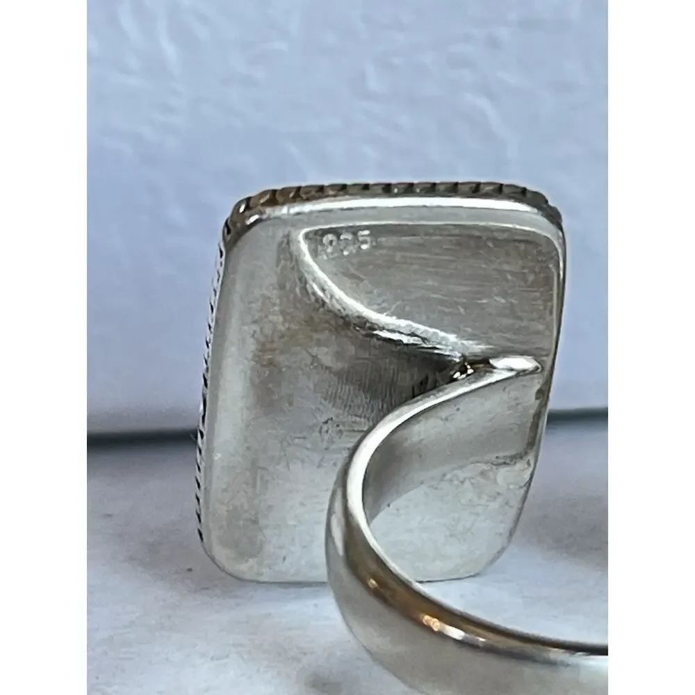 Sterling Silver White Buffalo Turquoise Adjustable Ring Southwestern Size 6-9